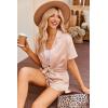 Ekouaer Womens Satin Pajamas Set Button Down 2 Piece Silk Pjs Shorts Set Ruffle Lingerie Notch Collar Sleepwear(Khaki)