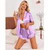 Ekouaer Womens Satin Pajamas Set Button Down 2 Piece Silk Pjs Shorts Set Ruffle Lingerie Notch Collar Sleepwear(Lavender)