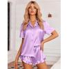 Ekouaer Womens Satin Pajamas Set Button Down 2 Piece Silk Pjs Shorts Set Ruffle Lingerie Notch Collar Sleepwear(Lavender)