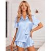 Ekouaer Womens Satin Pajamas Set Button Down 2 Piece Silk Pjs Shorts Set Ruffle Lingerie Notch Collar Sleepwear(Light Blue)