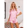 Ekouaer Womens Satin Pajamas Set Button Down 2 Piece Silk Pjs Shorts Set Ruffle Lingerie Notch Collar Sleepwear(Pink)