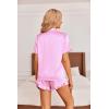 Ekouaer Womens Satin Pajamas Set Button Down 2 Piece Silk Pjs Shorts Set Ruffle Lingerie Notch Collar Sleepwear(Rose)