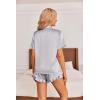 Ekouaer Womens Satin Pajamas Set Button Down 2 Piece Silk Pjs Shorts Set Ruffle Lingerie Notch Collar Sleepwear(Sliver Grey)