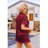 Ekouaer Womens Satin Pajamas Set Button Down 2 Piece Silk Pjs Shorts Set Ruffle Lingerie Notch Collar Sleepwear(Wind Red)