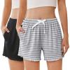 Ekouaer 2 Pack Womens Pajama Shorts 2026 Summer Casual Lounge Sleep Short Ruffle Soft Comfy Pj Bottoms with Pockets(Black+gray Stripe)