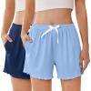 Ekouaer 2 Pack Womens Pajama Shorts 2026 Summer Casual Lounge Sleep Short Ruffle Soft Comfy Pj Bottoms with Pockets(Navy+light Blue)