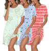 Ekouaer 3 Pack Nightgowns for Women Short Sleeve Sleepshirt Button Down Nightshirt Soft Pajamas Dress Casual Sleepwear(Green Floral/Blue Stars/Red Stripes)