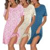 Ekouaer 3 Pack Nightgowns for Women Short Sleeve Sleepshirt Button Down Nightshirt Soft Pajamas Dress Casual Sleepwear(Pink Floral/Yellow Floral/Dog Footprints)