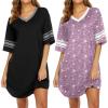 Ekouaer Nightgowns for Women 2 Pack Sleepshirts Short Sleeve Nightshirt V Neck Sleepwear Casual Pajama Dress(Black/Star Purple)
