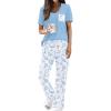 Ekouaer Pajama Sets for Women Short Sleeve Pj Set V Neck Sleepwear Chest Pocket with Long Pants Casual Loose Loungewear(White Sea Shell)