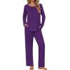Ekouaer Womens Pajama Sets Fall Long Sleeve Pajamas for Women Trendy Pleated Pjs Sets Comfy 2 Piece Lounge Set with Pockets(Purple)