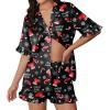 Ekouaer Womens Satin Pajamas Set 2 Piece Button Down Silk Pjs Ruffle Short Sleeve Shorts Set Notch Collar Sleepwear(Black Christmas Boots)