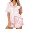 Ekouaer Womens Satin Pajamas Set 2 Piece Button Down Silk Pjs Ruffle Short Sleeve Shorts Set Notch Collar Sleepwear(Light Pink Leopard)