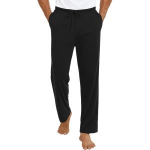 Ekouaer Mens Pajama Pants Lounge Pants with Pockets Soft Sleep Pants Loose Fit Pj Bottoms with Drawstring S-XXL(Black)