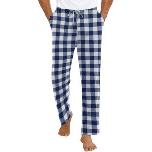 Ekouaer Mens Pajama Pants Lounge Pants with Pockets Soft Sleep Pants Loose Fit Pj Bottoms with Drawstring S-XXL(Blue and White Plaid)