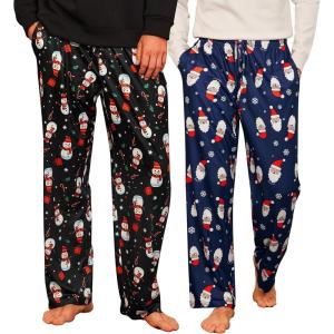 Ekouaer Mens Pajama Pants Lounge Pants with Pockets Soft Sleep Pants Loose Fit Pj Bottoms with Drawstring S-XXL(Christmas Black+blue)