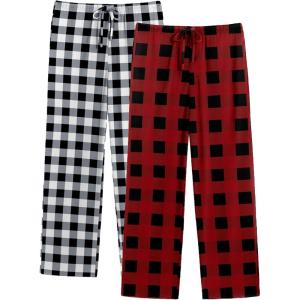 Ekouaer Mens Pajama Pants Lounge Pants with Pockets Soft Sleep Pants Loose Fit Pj Bottoms with Drawstring S-XXL(Red Plaid+white Plaid)