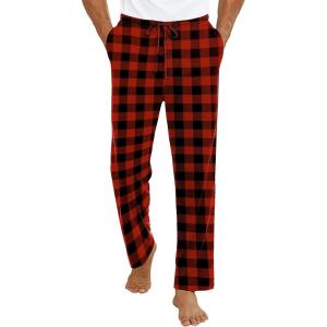 Ekouaer Mens Pajama Pants Lounge Pants with Pockets Soft Sleep Pants Loose Fit Pj Bottoms with Drawstring S-XXL(Red and Black Plaid)
