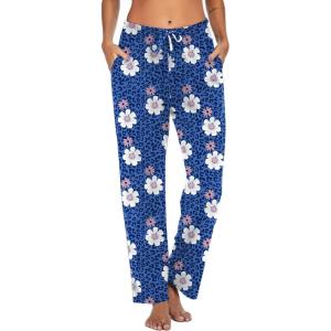 Ekouaer Women Pajama Pants Comfy Pj Bottom with Pockets Stretch Plaid Sleepwear(Blue Leopard Flower)