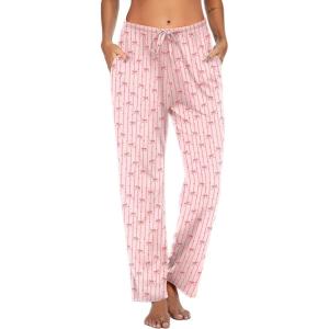 Ekouaer Women Pajama Pants Comfy Pj Bottom with Pockets Stretch Plaid Sleepwear(Pink Bowknots)