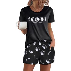 Ekouaer Women’s Pajama Sets Short Sleeve Pjs 2 Piece Top and Shorts Sleepwear Comfy Soft Lounge Sets with Pockets(Moon Print)