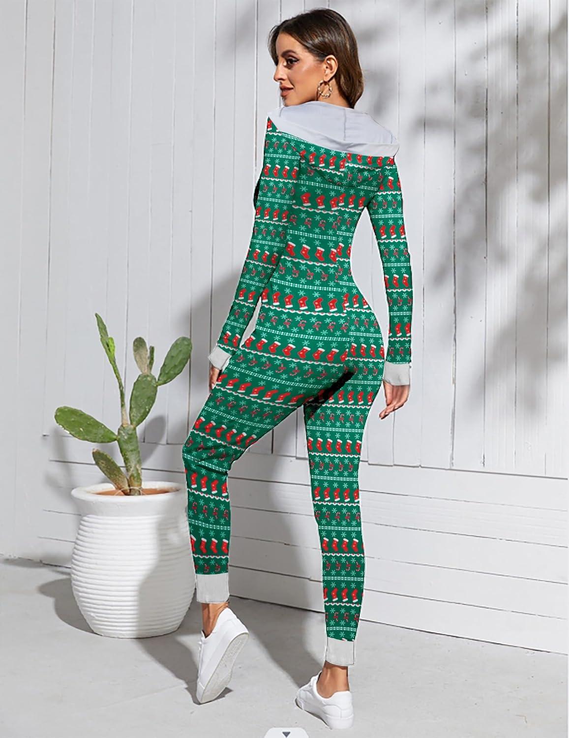 imageEkouaer Christmas Onesie Women Sexy Pajamas Zipper Halloween Onepiece Bodycon Outfit Jumpsuit Costume SXXLChristmas Stockings