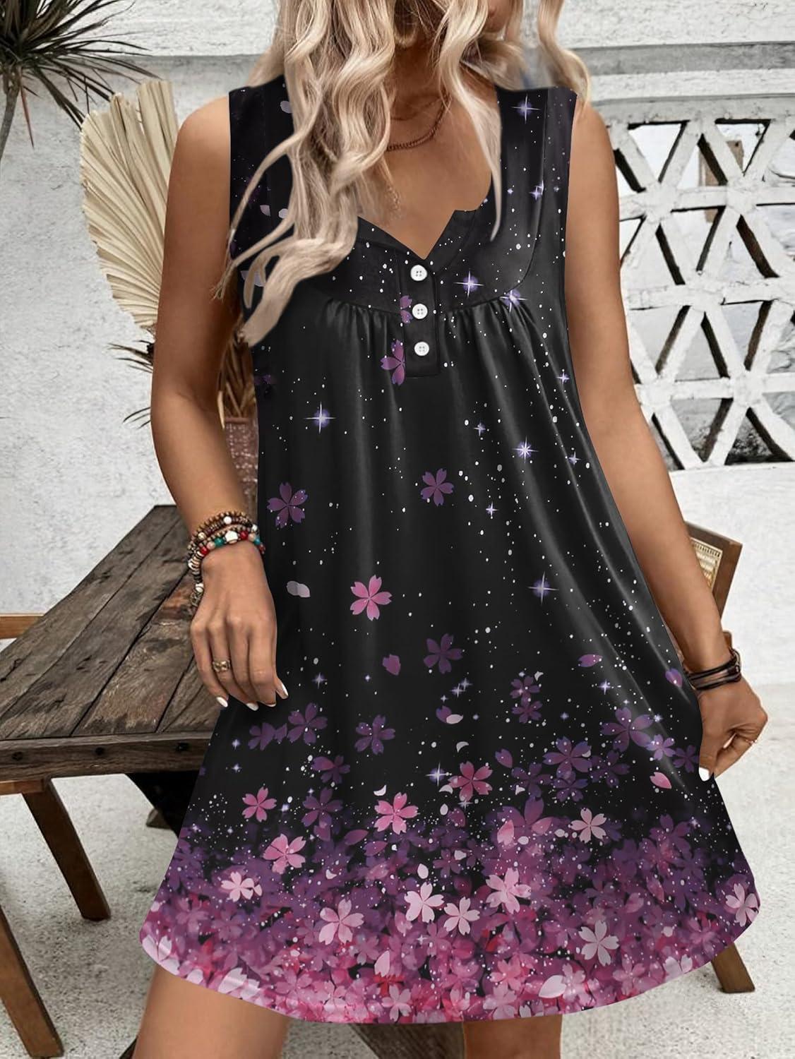 imageEkouaer Nightgown for Women Tank Night Gown Sleeveless Sleep Shirt Button Night Shirt with Pockets Soft Sleep DressCherry Blossoms Black
