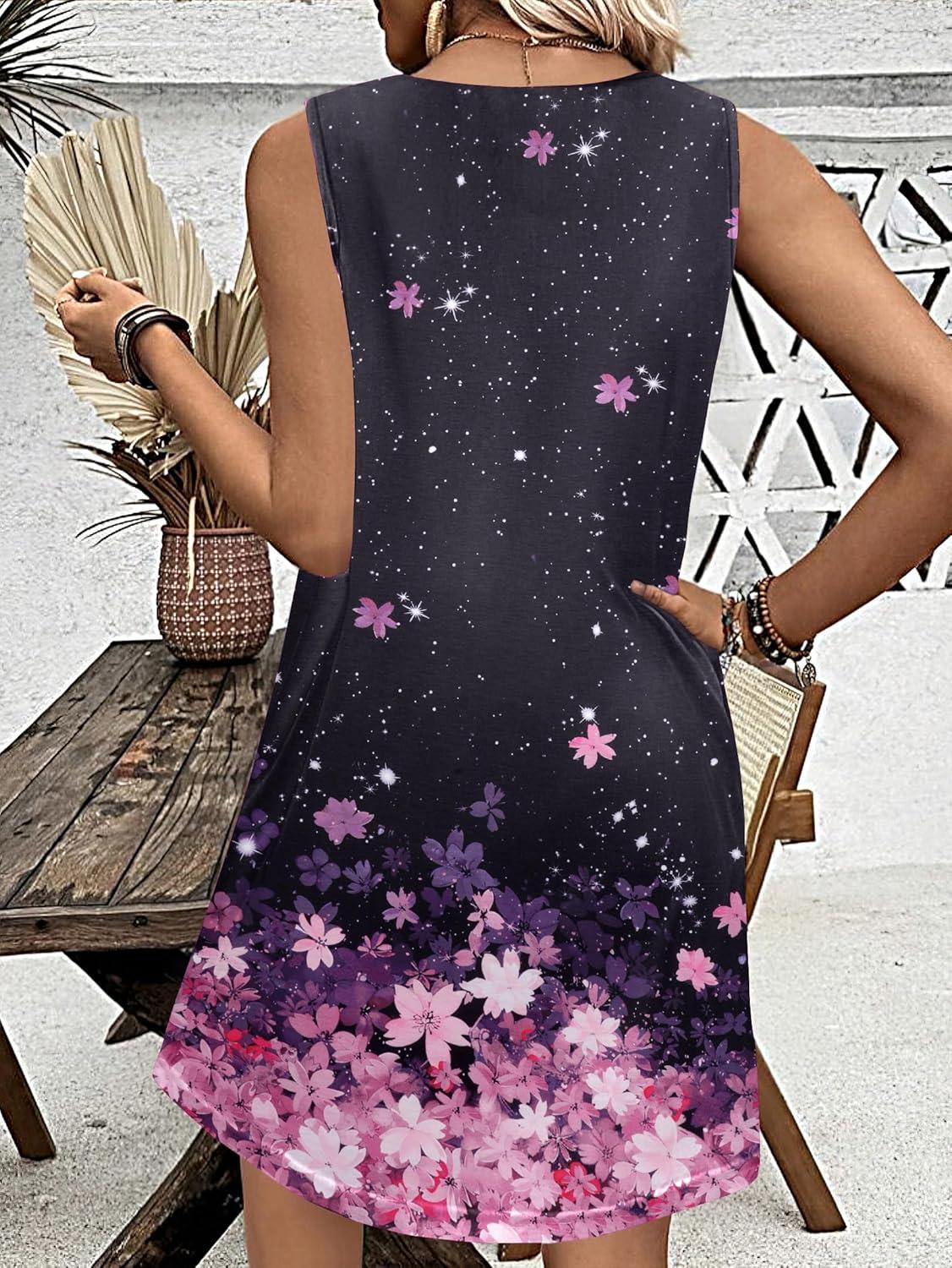 imageEkouaer Nightgown for Women Tank Night Gown Sleeveless Sleep Shirt Button Night Shirt with Pockets Soft Sleep DressNew Cherry Blossoms Black