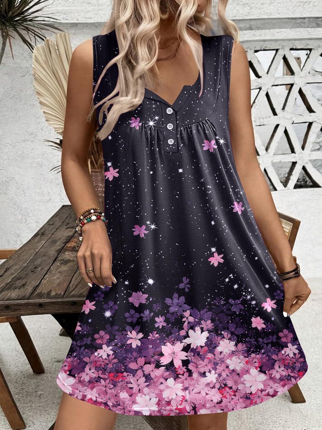 imageEkouaer Nightgown for Women Tank Night Gown Sleeveless Sleep Shirt Button Night Shirt with Pockets Soft Sleep DressNew Cherry Blossoms Black