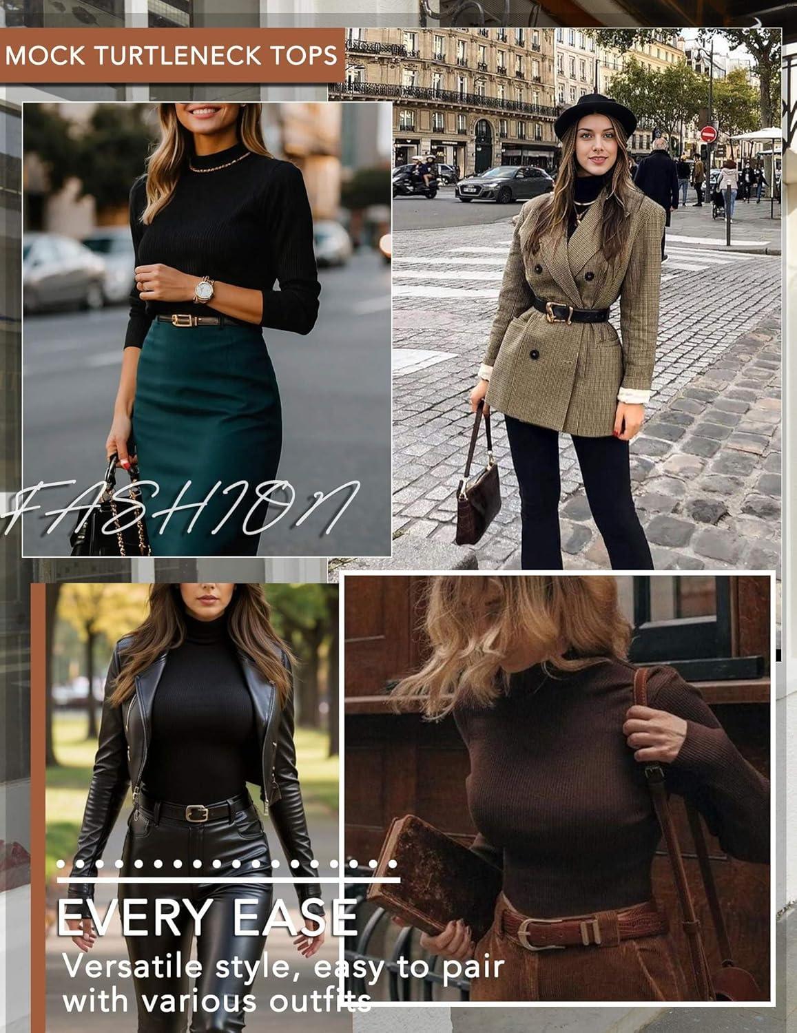 imageEkouaer Womens 3 Pack Turtleneck Shirts Long Sleeve Mock Tops Lightweight Basic Layering ThermalBlackWhiteBrown
