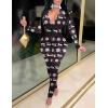 Ekouaer Christmas Onesie Women Sexy Pajamas Zipper Halloween Onepiece Bodycon Outfit Jumpsuit Costume S-XXL(Black Deer Print)