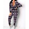 Ekouaer Christmas Onesie Women Sexy Pajamas Zipper Halloween Onepiece Bodycon Outfit Jumpsuit Costume S-XXL(Black Deer Print)