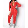 Ekouaer Christmas Onesie Women Sexy Pajamas Zipper Halloween Onepiece Bodycon Outfit Jumpsuit Costume S-XXL(Candy Cane Print)