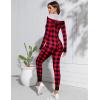 Ekouaer Christmas Onesie Women Sexy Pajamas Zipper Halloween Onepiece Bodycon Outfit Jumpsuit Costume S-XXL(Plaid Print)