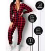 Ekouaer Christmas Onesie Women Sexy Pajamas Zipper Halloween Onepiece Bodycon Outfit Jumpsuit Costume S-XXL(Plaid Print)