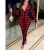 Ekouaer Christmas Onesie Women Sexy Pajamas Zipper Halloween Onepiece Bodycon Outfit Jumpsuit Costume S-XXL(Plaid Print)