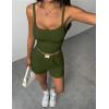 Ekouaer Lounge Sets for Women 2 Piece Sleeveless Pajamas Sets Knit Casual Summer Cami Tank Tops and Shorts(Army Green)
