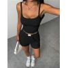 Ekouaer Lounge Sets for Women 2 Piece Sleeveless Pajamas Sets Knit Casual Summer Cami Tank Tops and Shorts(Black)