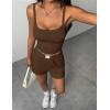Ekouaer Lounge Sets for Women 2 Piece Sleeveless Pajamas Sets Knit Casual Summer Cami Tank Tops and Shorts(Brown)