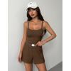 Ekouaer Lounge Sets for Women 2 Piece Sleeveless Pajamas Sets Knit Casual Summer Cami Tank Tops and Shorts(Brown)
