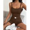 Ekouaer Lounge Sets for Women 2 Piece Sleeveless Pajamas Sets Knit Casual Summer Cami Tank Tops and Shorts(Brown)