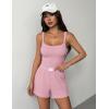 Ekouaer Lounge Sets for Women 2 Piece Sleeveless Pajamas Sets Knit Casual Summer Cami Tank Tops and Shorts(Pink)