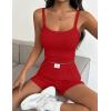 Ekouaer Lounge Sets for Women 2 Piece Sleeveless Pajamas Sets Knit Casual Summer Cami Tank Tops and Shorts(Red)