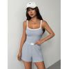 Ekouaer Lounge Sets for Women 2 Piece Sleeveless Pajamas Sets Knit Casual Summer Cami Tank Tops and Shorts(White Blue)