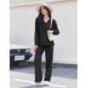 Ekouaer Pajama for Womens Set Ploar Fleece Long Sleeve Lounge Sets Fall Pjs V Neck Comfy Sleepwear with Pockets(Black)