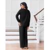 Ekouaer Pajama for Womens Set Ploar Fleece Long Sleeve Lounge Sets Fall Pjs V Neck Comfy Sleepwear with Pockets(Black)
