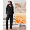 Ekouaer Pajama for Womens Set Ploar Fleece Long Sleeve Lounge Sets Fall Pjs V Neck Comfy Sleepwear with Pockets(Black)