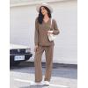 Ekouaer Pajama for Womens Set Ploar Fleece Long Sleeve Lounge Sets Fall Pjs V Neck Comfy Sleepwear with Pockets(Brown)