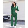 Ekouaer Pajama for Womens Set Ploar Fleece Long Sleeve Lounge Sets Fall Pjs V Neck Comfy Sleepwear with Pockets(Green)