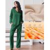 Ekouaer Pajama for Womens Set Ploar Fleece Long Sleeve Lounge Sets Fall Pjs V Neck Comfy Sleepwear with Pockets(Green)